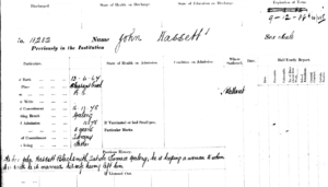 John Robert Hassett childrens register entry when sent to the reformatory school